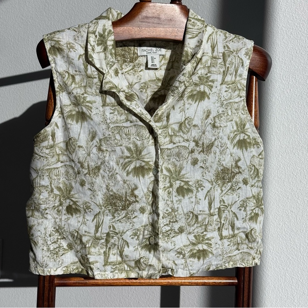 Rachel Zoe Linen Safari Print Sleeveless Top – Size L